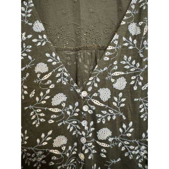 Lucky Brand Green V-Neck Tunic Bohemian Floral Embroidered Lace Tank Plus 1X - Picture 4 of 11